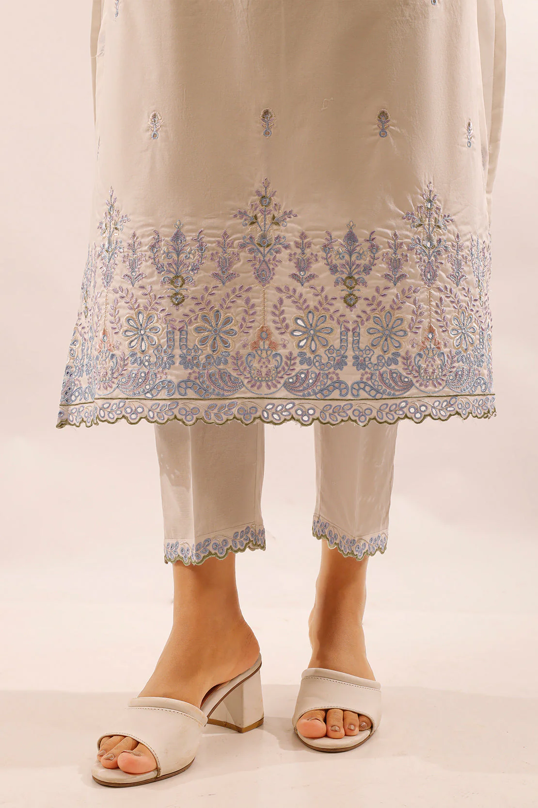 Solid Embroidered Cotton Stitched 2 Piece (Shirt/Trouser) - Image 7