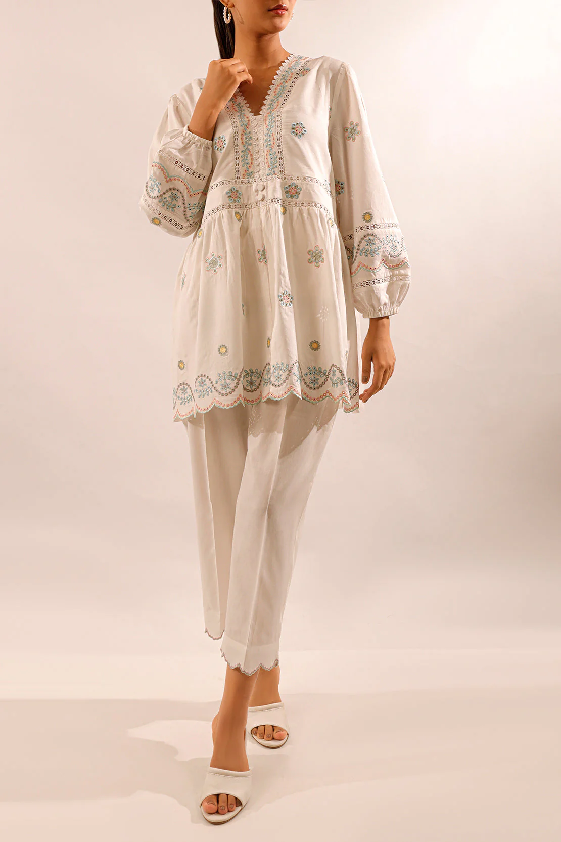 Solid Embroidered Cotton Stitched 2 Piece (Shirt/Trouser) - Image 3