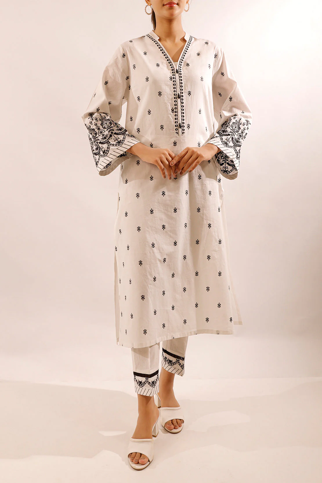 Solid Embroidered Cotton Stitched 2 Piece (Shirt/Trouser)