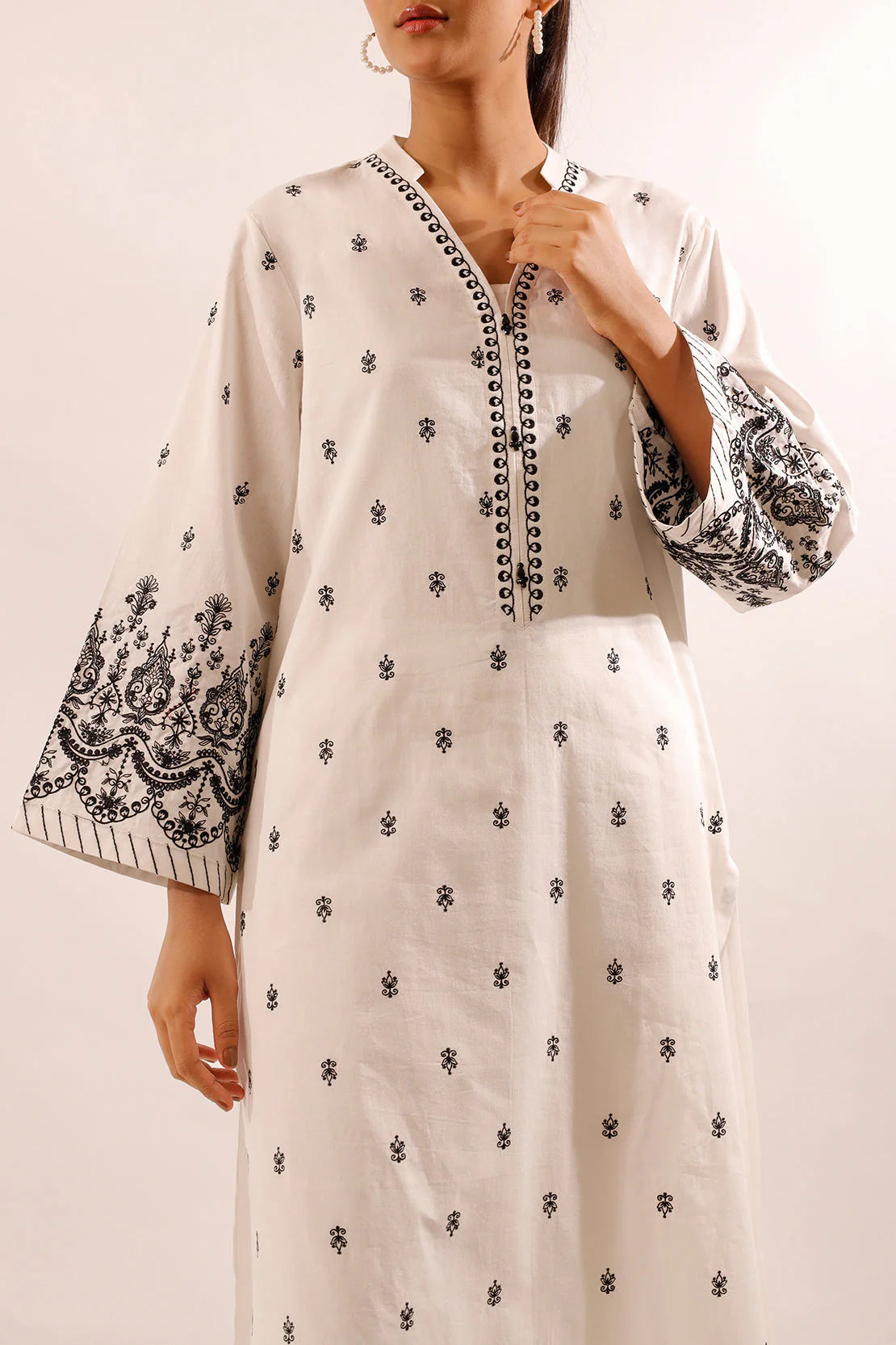 Solid Embroidered Cotton Stitched 2 Piece (Shirt/Trouser) - Image 2
