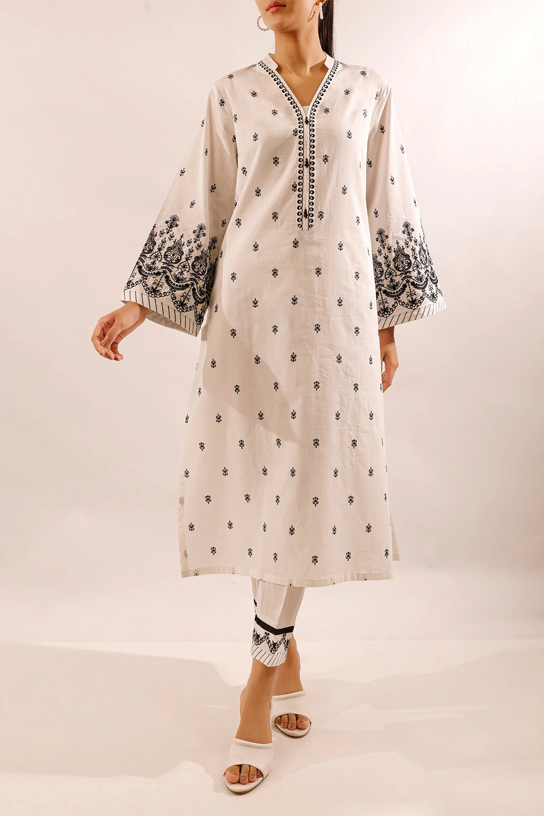 Solid Embroidered Cotton Stitched 2 Piece (Shirt/Trouser) - Image 3