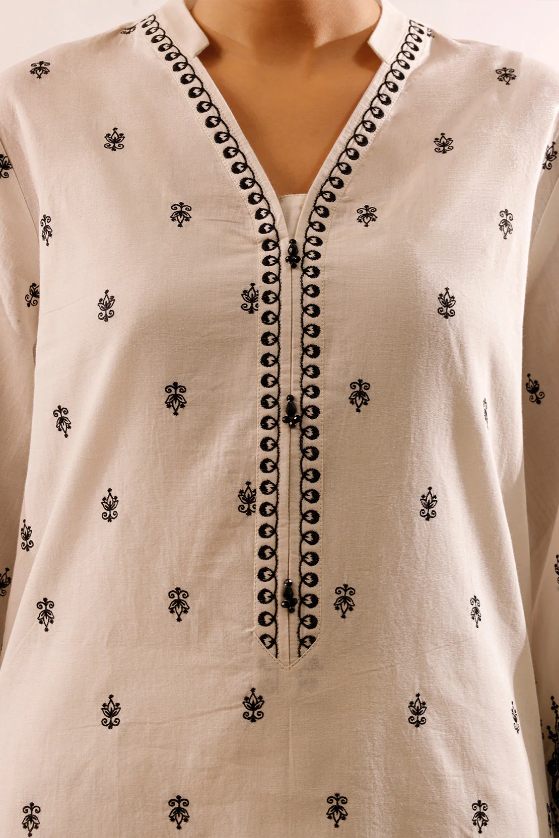 Solid Embroidered Cotton Stitched 2 Piece (Shirt/Trouser) - Image 4