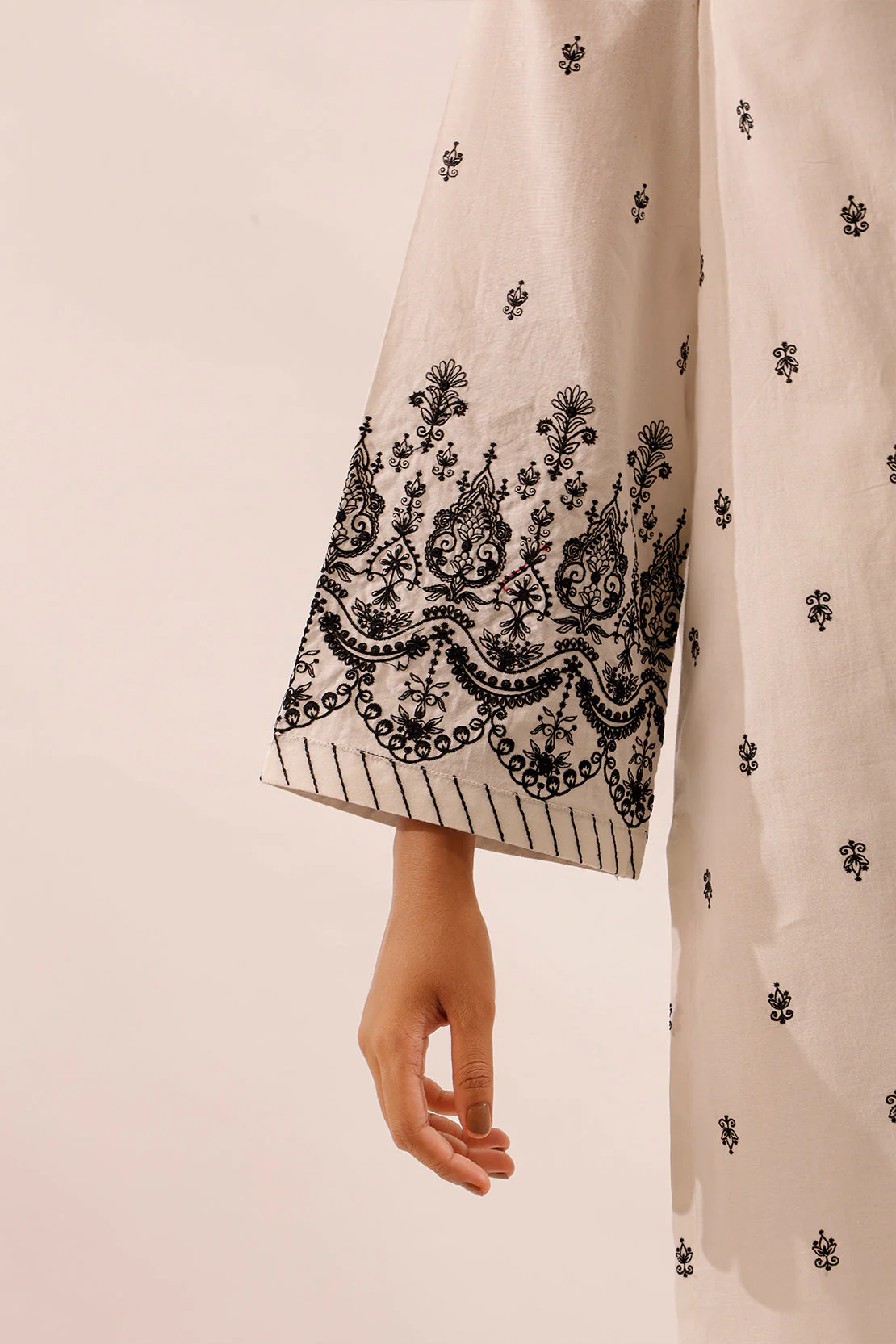 Solid Embroidered Cotton Stitched 2 Piece (Shirt/Trouser) - Image 5