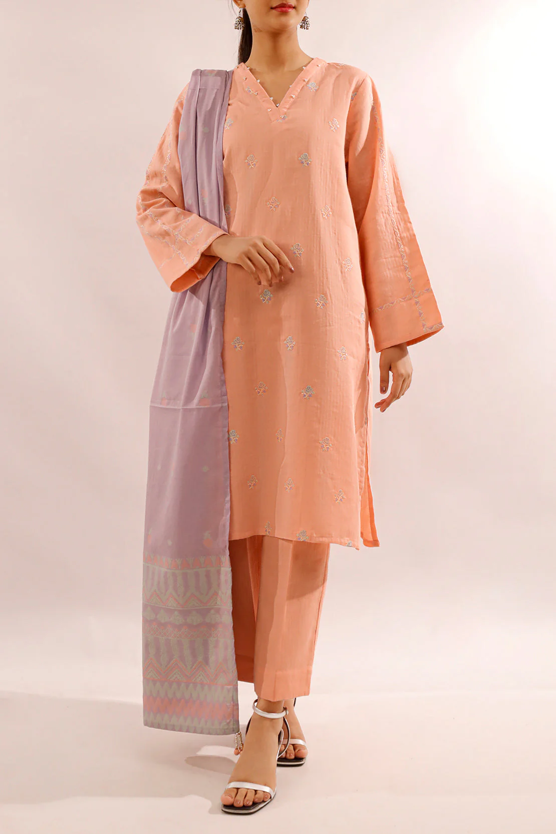 Solid Embroidered Cotton Stitched 2 Piece (Shirt/Trouser)