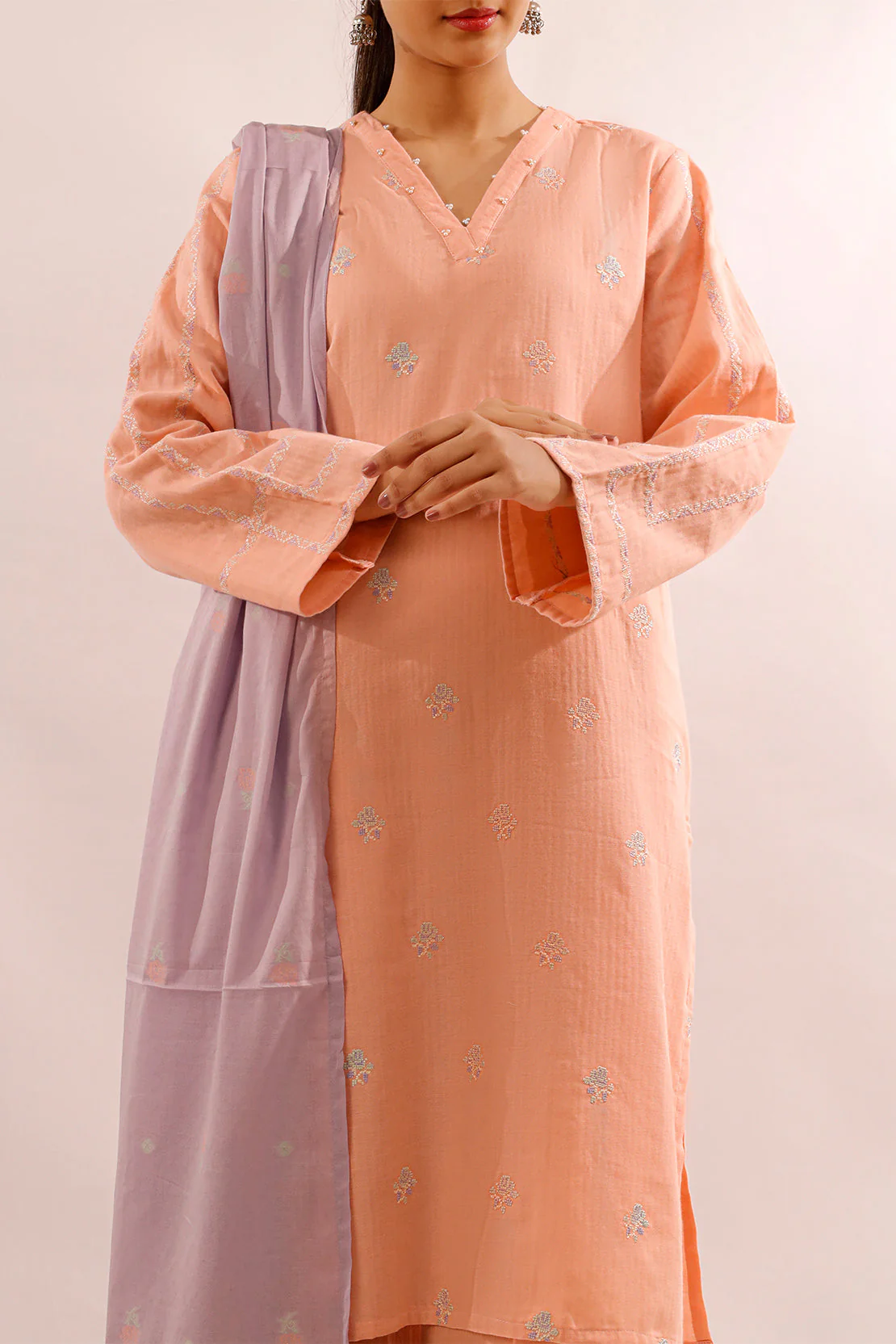 Solid Embroidered Cotton Stitched 2 Piece (Shirt/Trouser) - Image 2