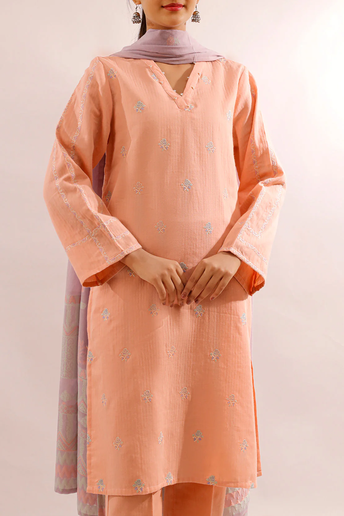 Solid Embroidered Cotton Stitched 2 Piece (Shirt/Trouser) - Image 3