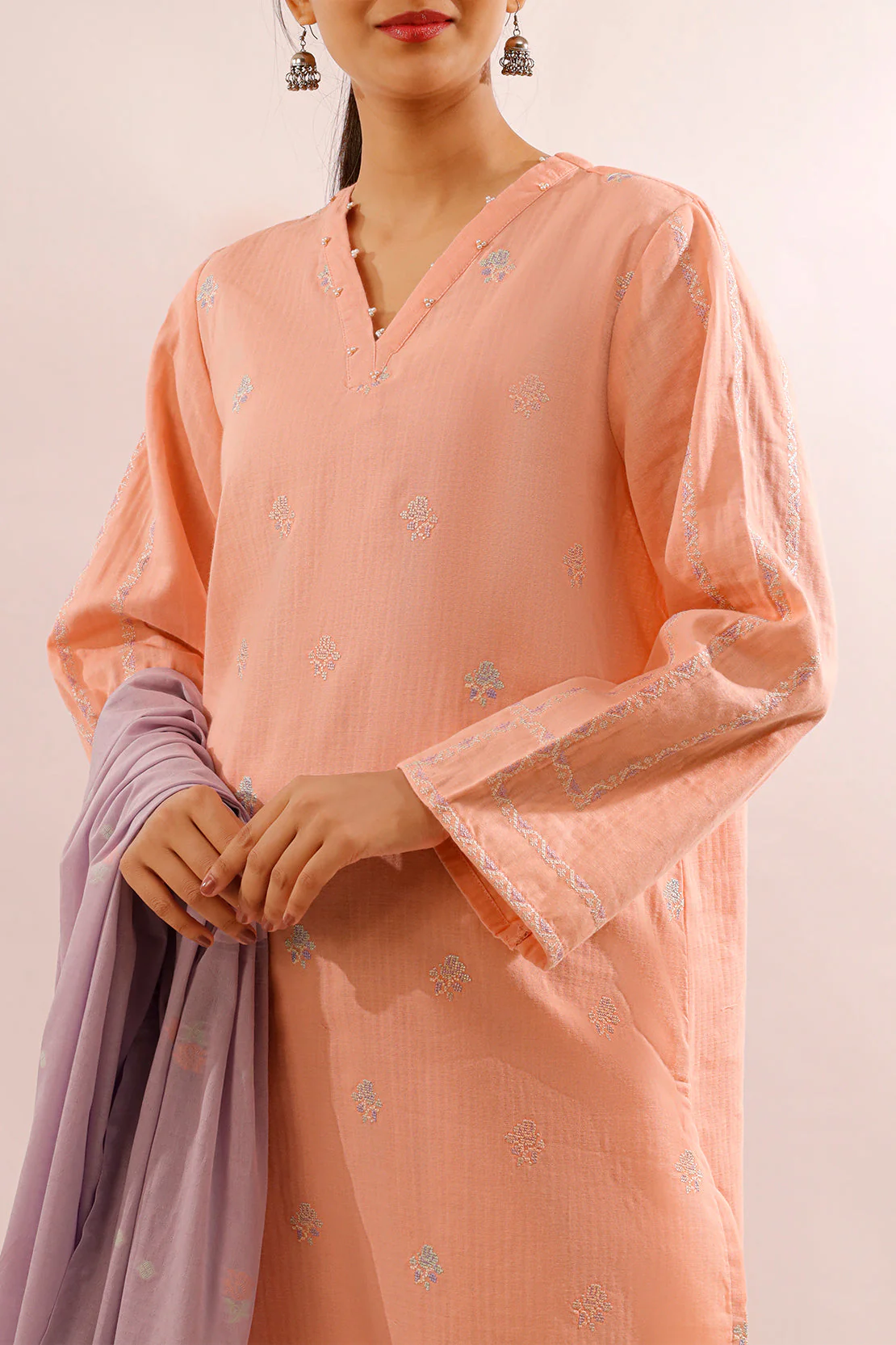 Solid Embroidered Cotton Stitched 2 Piece (Shirt/Trouser) - Image 4