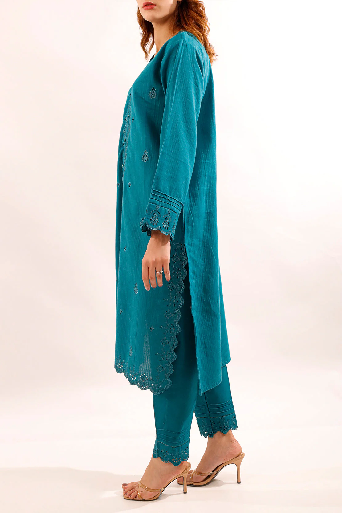 Solid Embroidered Cotton Stitched 2 Piece (Shirt/Trouser) - Image 4
