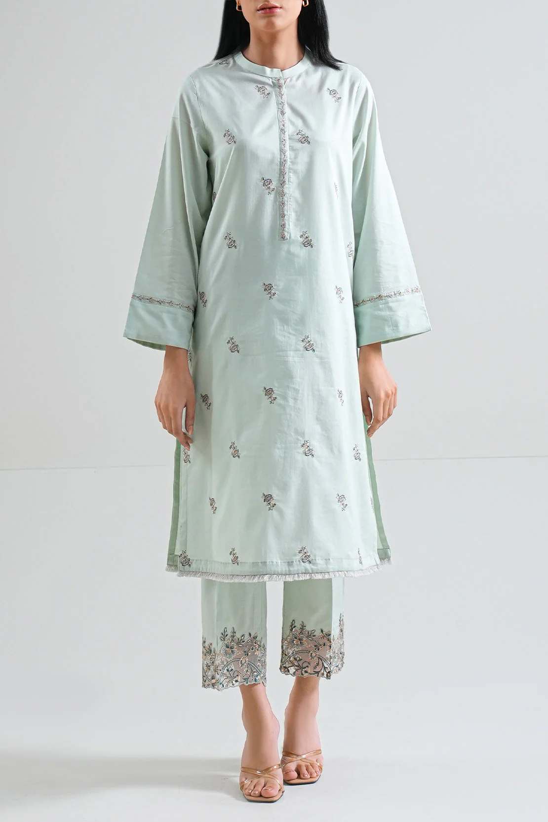 Solid Embroidered Cotton Stitched 2 Piece (Shirt/Trouser)