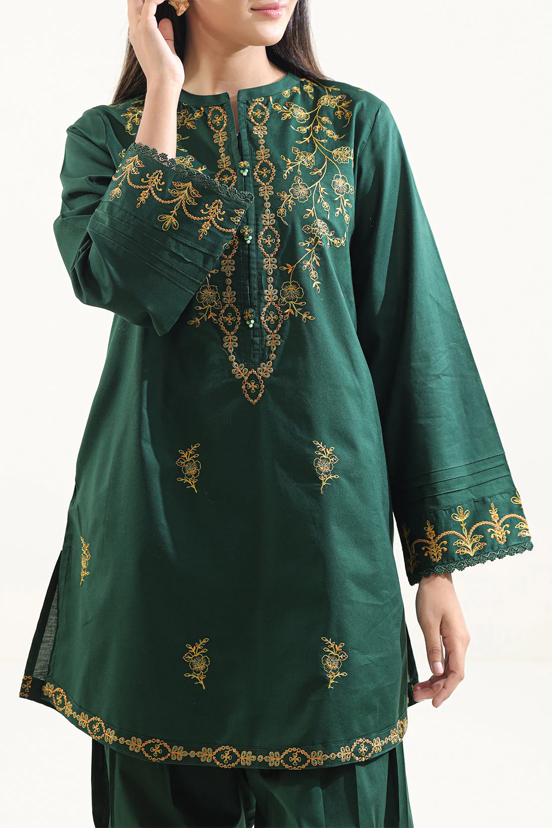 Solid Embroidered Cotton Stitched 2 Piece (Shirt/Trouser) - Image 3