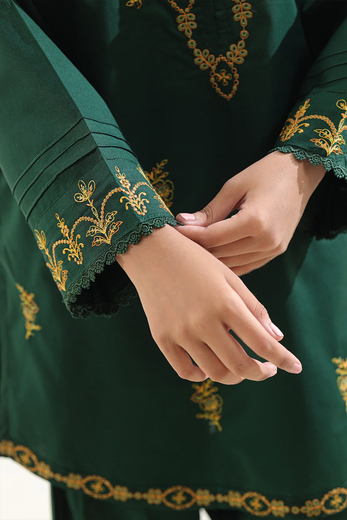 Solid Embroidered Cotton Stitched 2 Piece (Shirt/Trouser) - Image 5