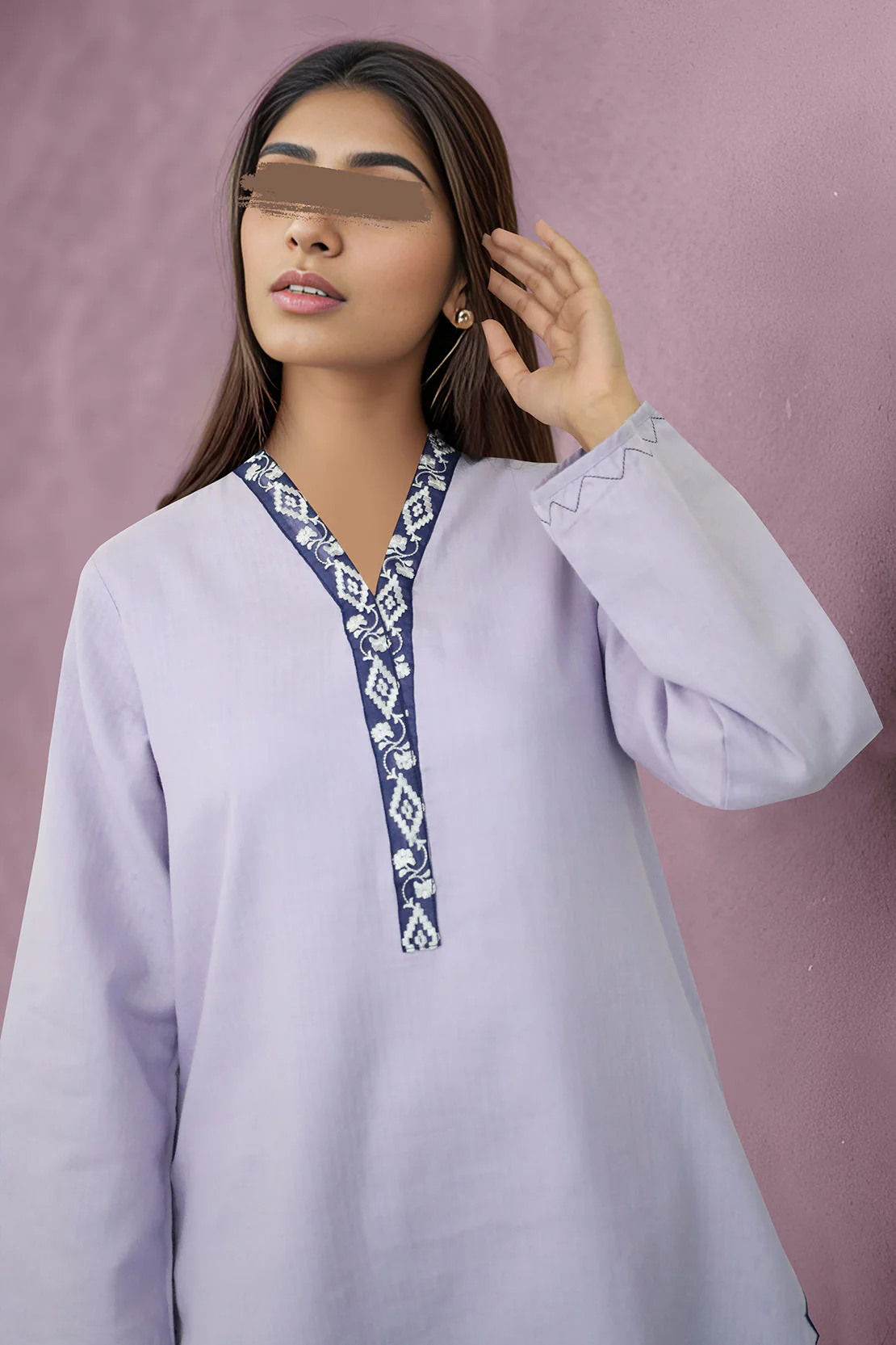Solid Embroidered Cotton Stitched 2 Piece (Shirt/Trouser) - Image 2