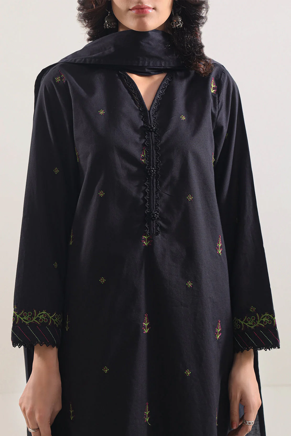 Solid Embroidered Cotton Stitched 2 Piece (Shirt/Trouser) - Image 3