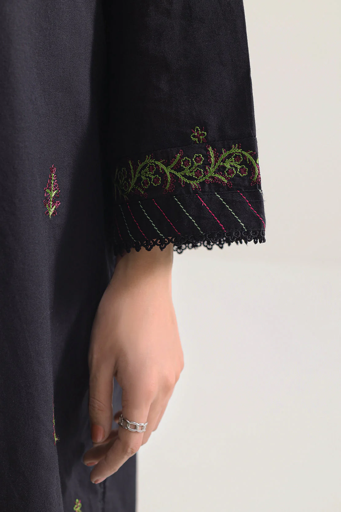 Solid Embroidered Cotton Stitched 2 Piece (Shirt/Trouser) - Image 5