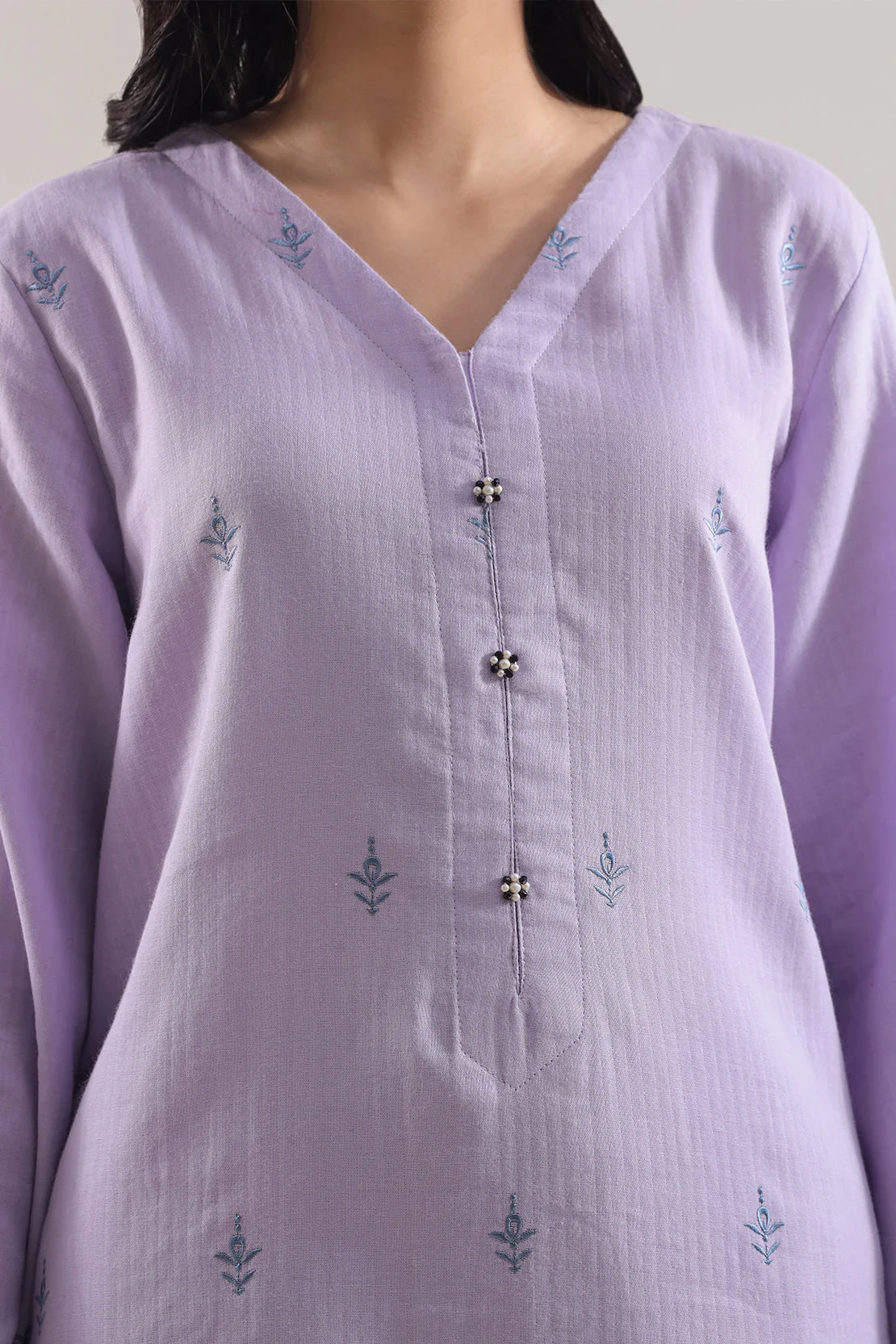 Solid Embroidered Cotton Stitched 2 Piece (Shirt/Trouser) - Image 4