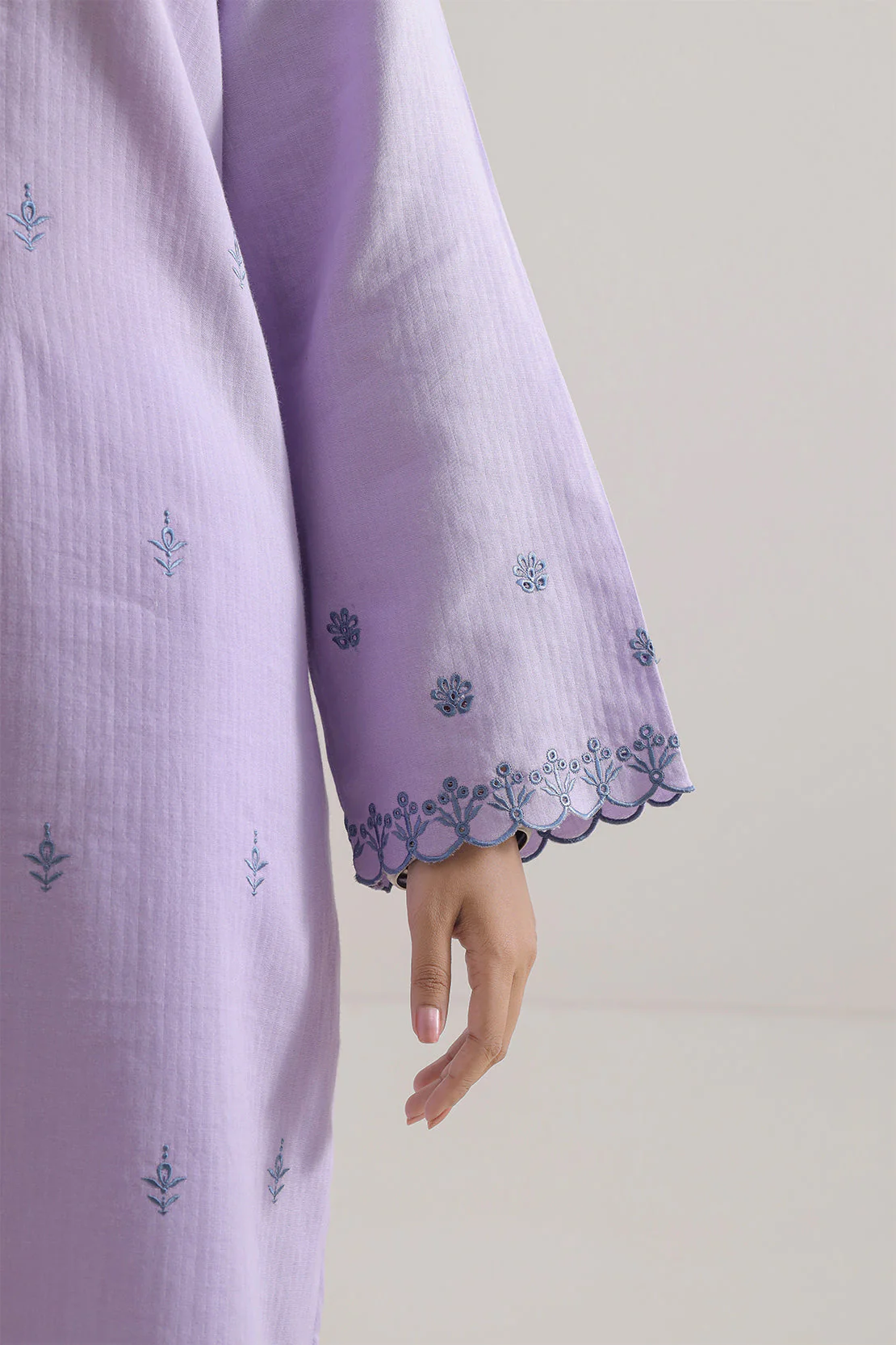 Solid Embroidered Cotton Stitched 2 Piece (Shirt/Trouser) - Image 5