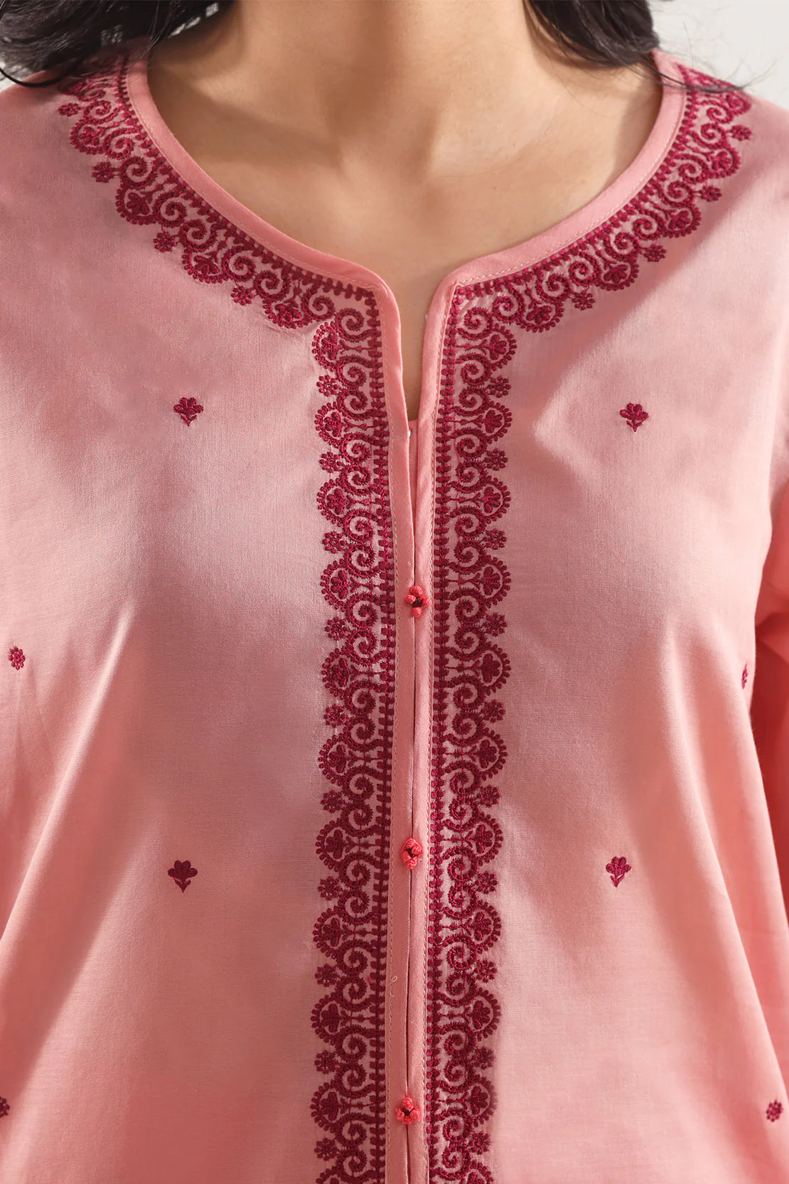 Solid Embroidered Cotton Stitched 2 Piece (Shirt/Trouser) - Image 3