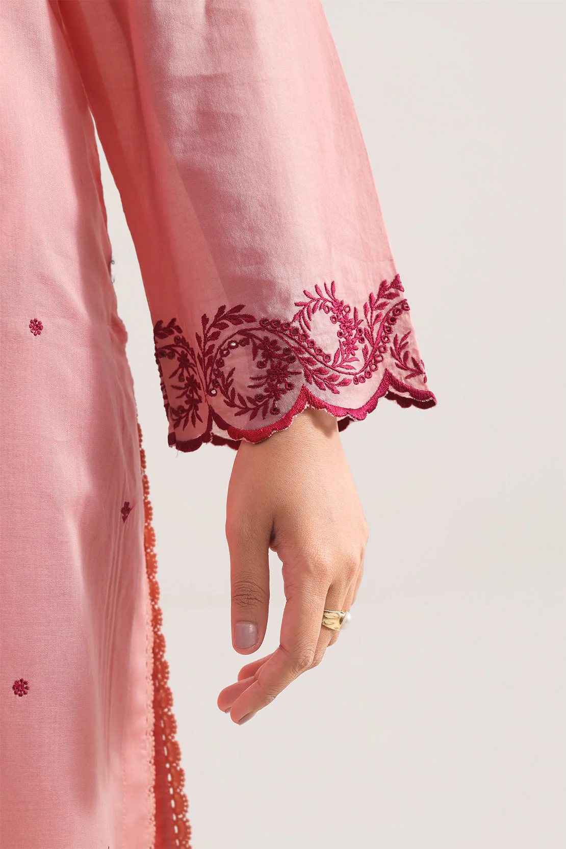 Solid Embroidered Cotton Stitched 2 Piece (Shirt/Trouser) - Image 4