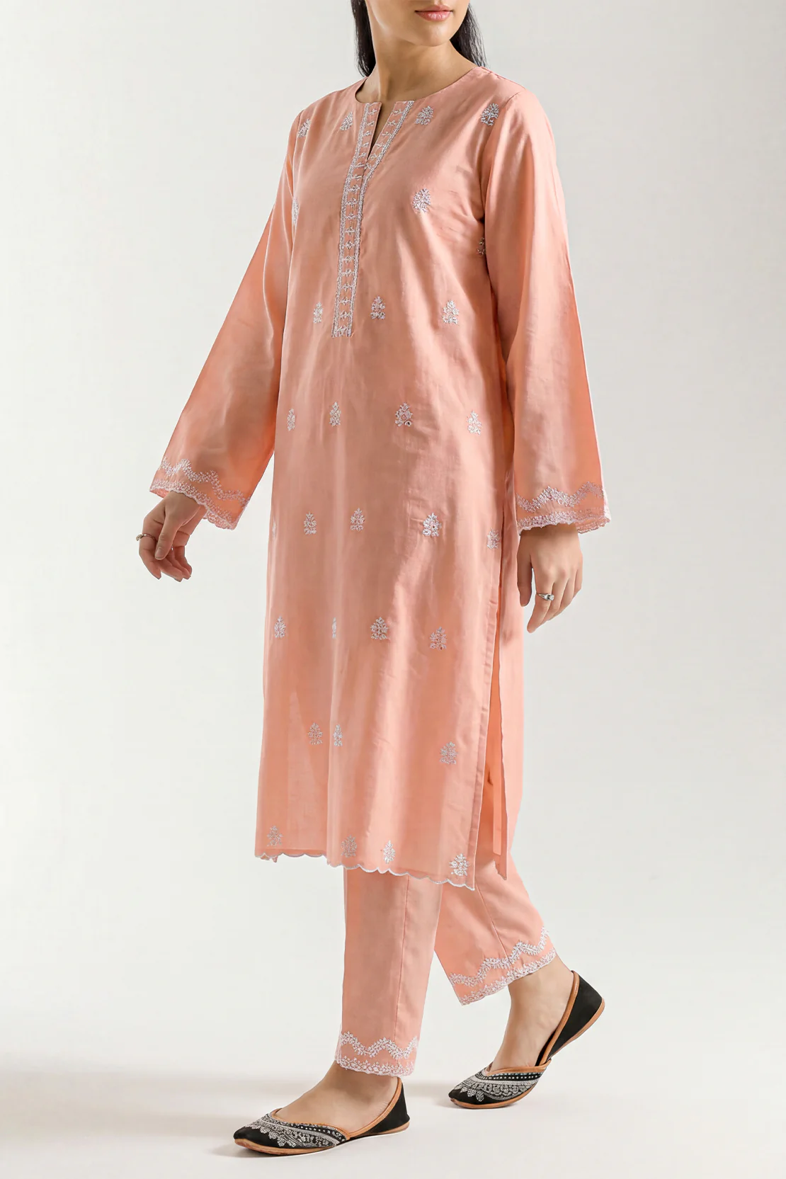 Solid Embroidered Cotton Stitched 2 Piece (Shirt/Trouser)