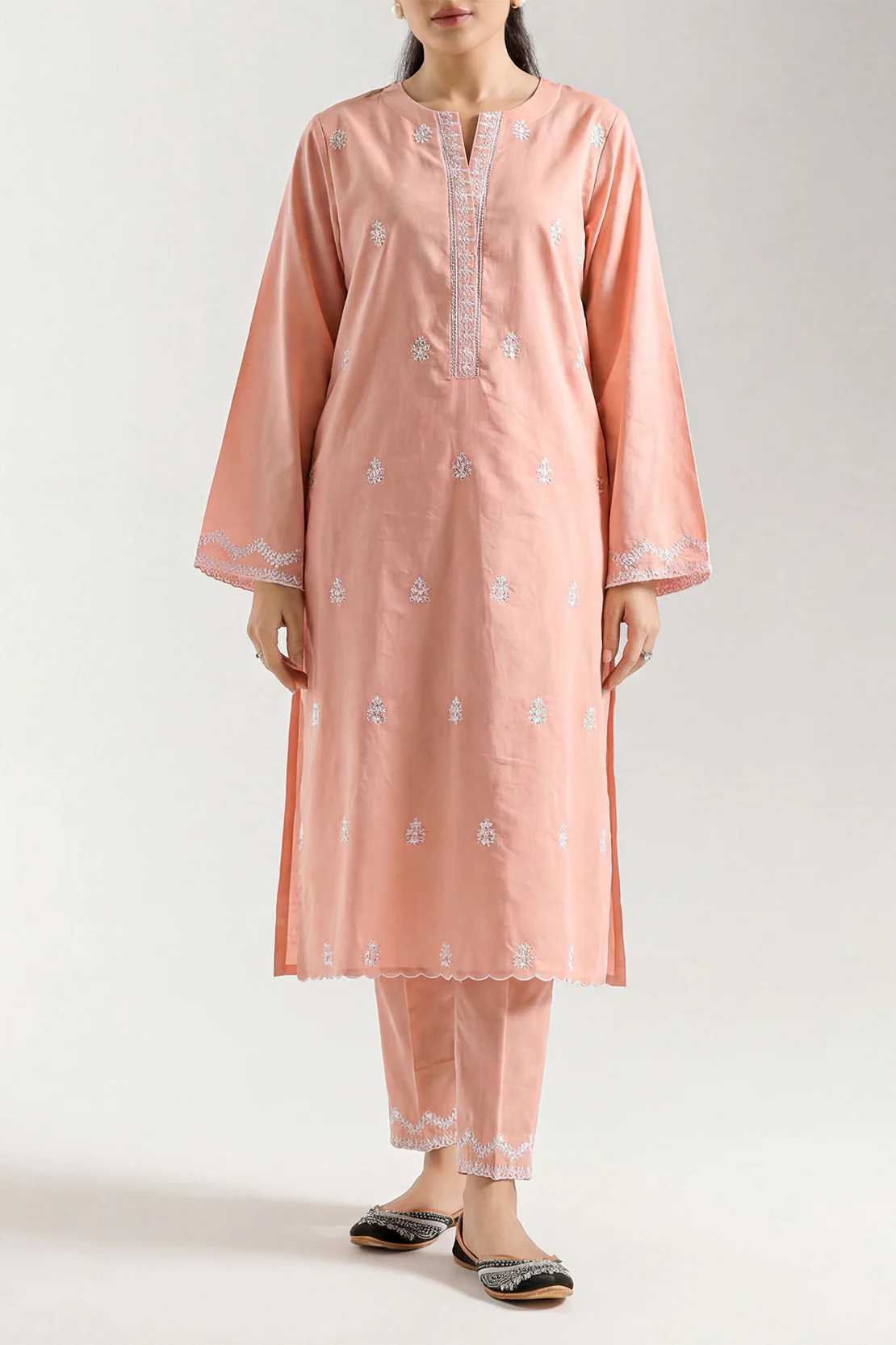 Solid Embroidered Cotton Stitched 2 Piece (Shirt/Trouser) - Image 2