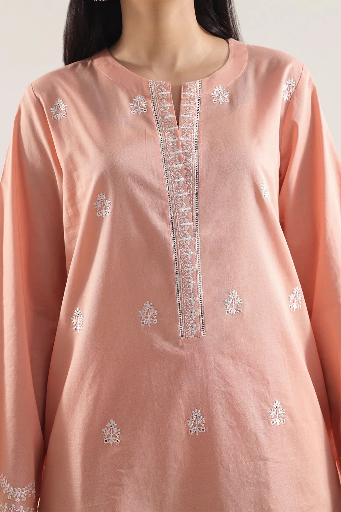Solid Embroidered Cotton Stitched 2 Piece (Shirt/Trouser) - Image 3