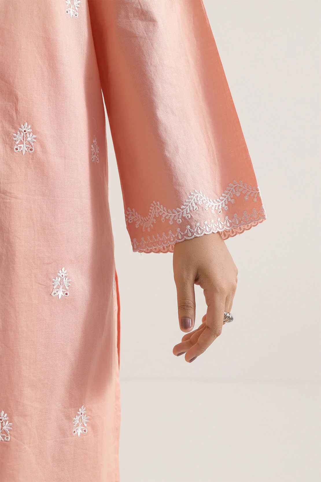 Solid Embroidered Cotton Stitched 2 Piece (Shirt/Trouser) - Image 4