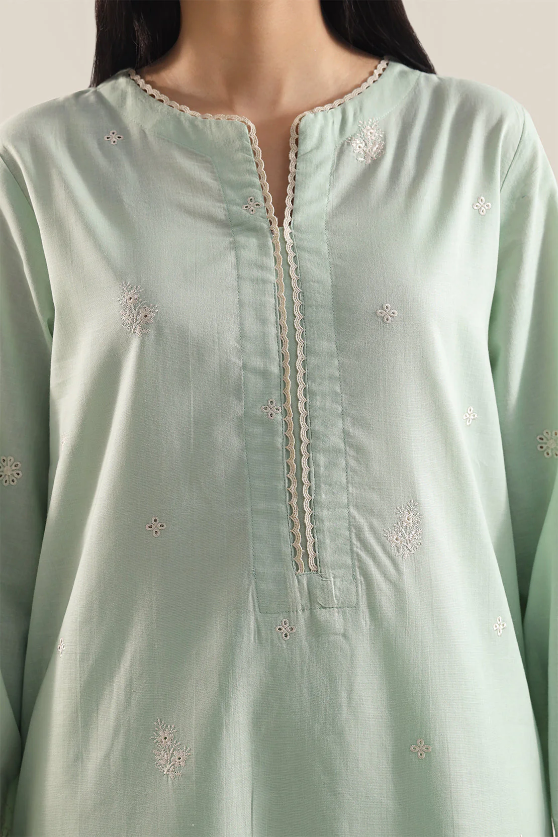 Solid Embroidered Cotton Stitched 2 Piece (Shirt/Trouser) - Image 4