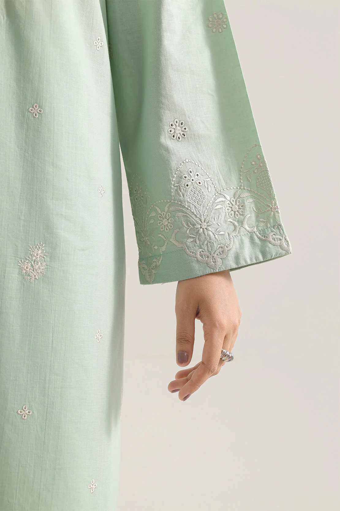 Solid Embroidered Cotton Stitched 2 Piece (Shirt/Trouser) - Image 5