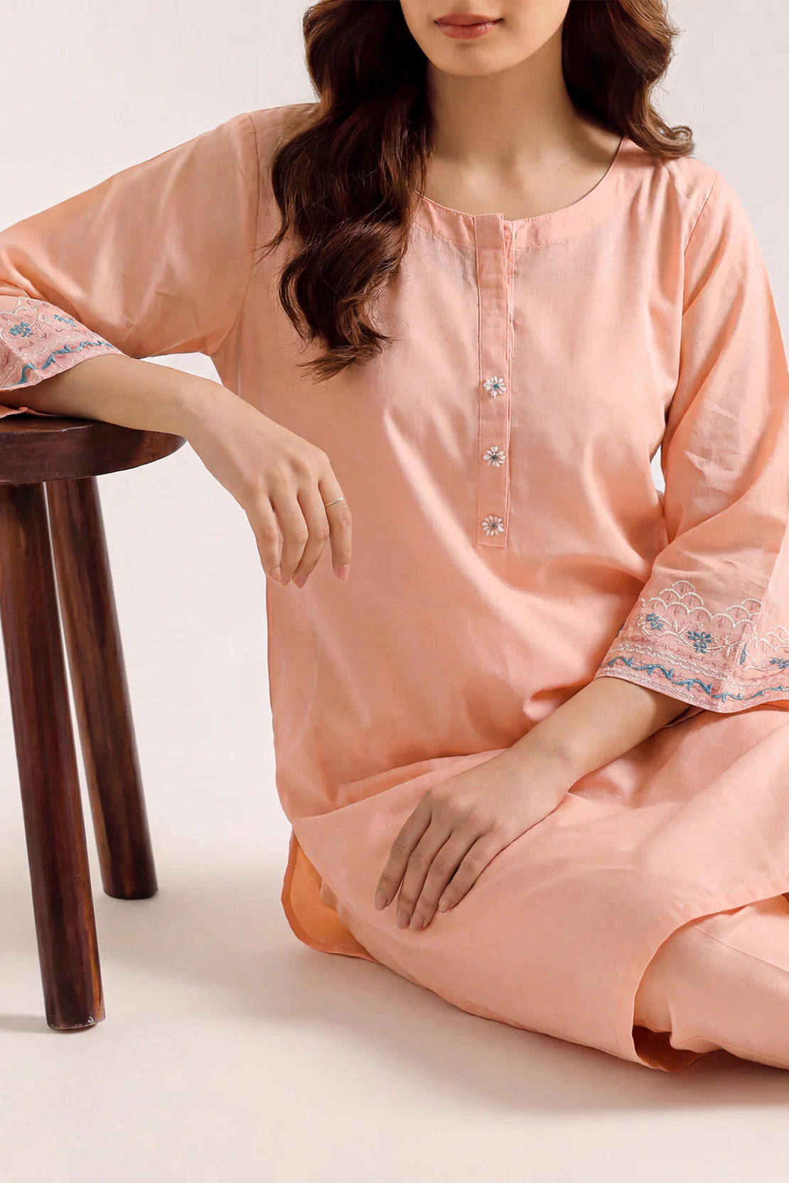 Solid Embroidered Cotton Stitched 2 Piece (Shirt/Trouser)