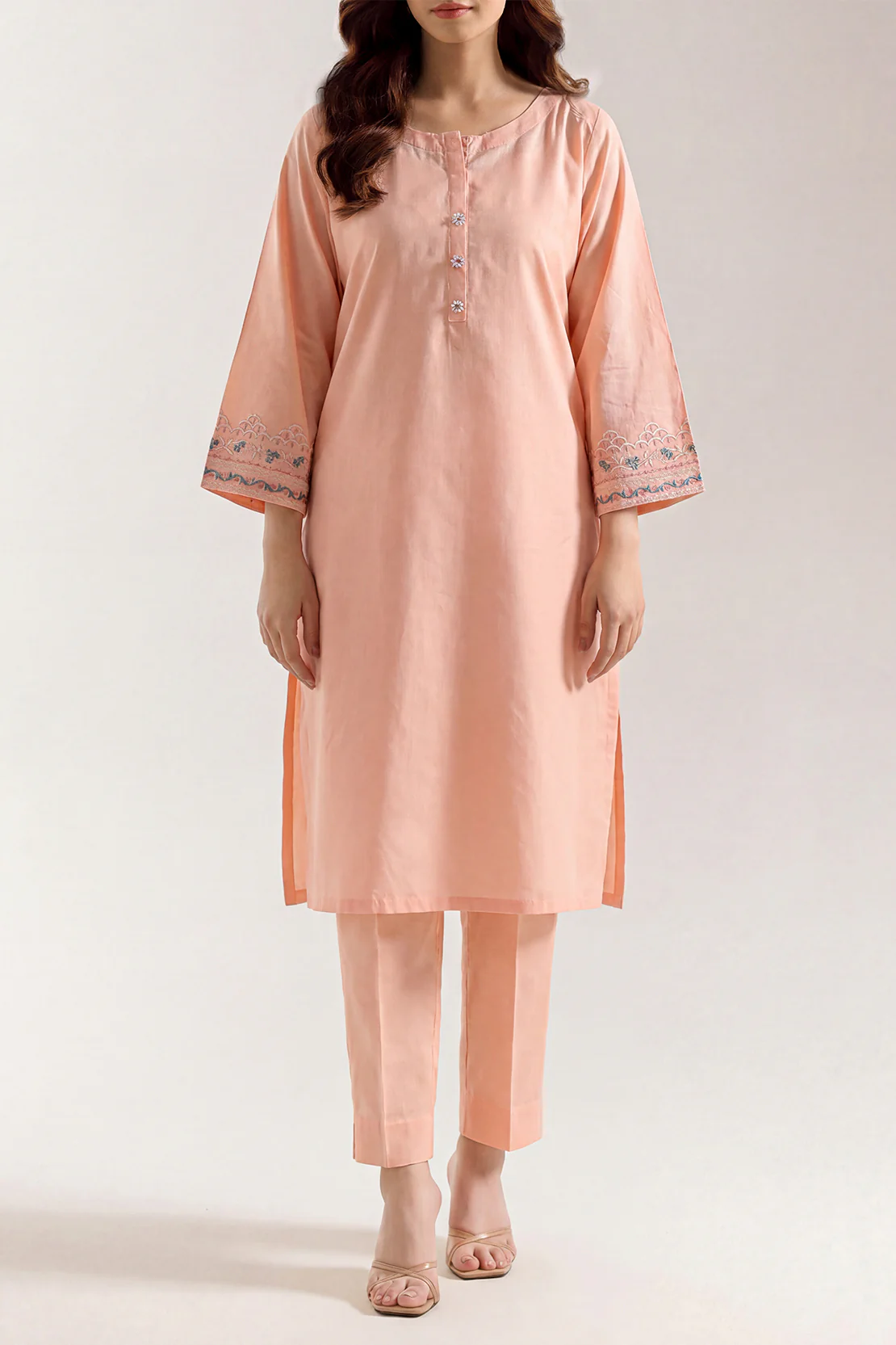 Solid Embroidered Cotton Stitched 2 Piece (Shirt/Trouser) - Image 2