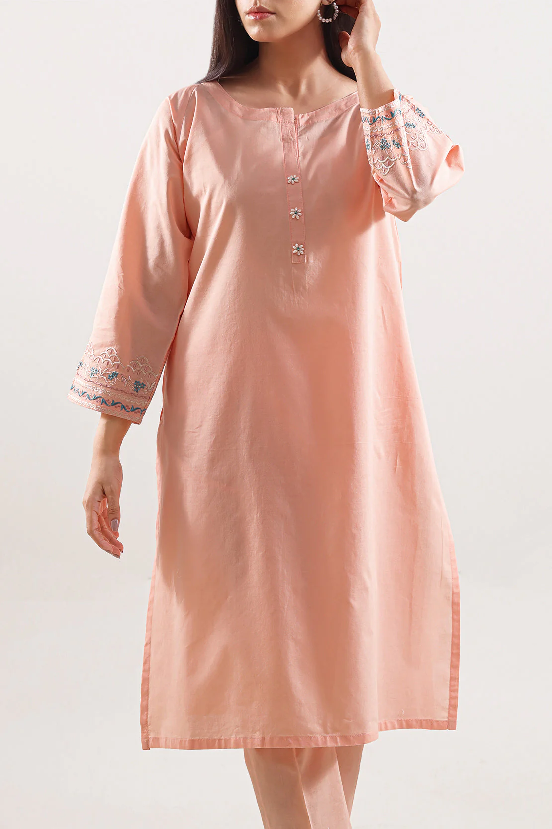 Solid Embroidered Cotton Stitched 2 Piece (Shirt/Trouser) - Image 3