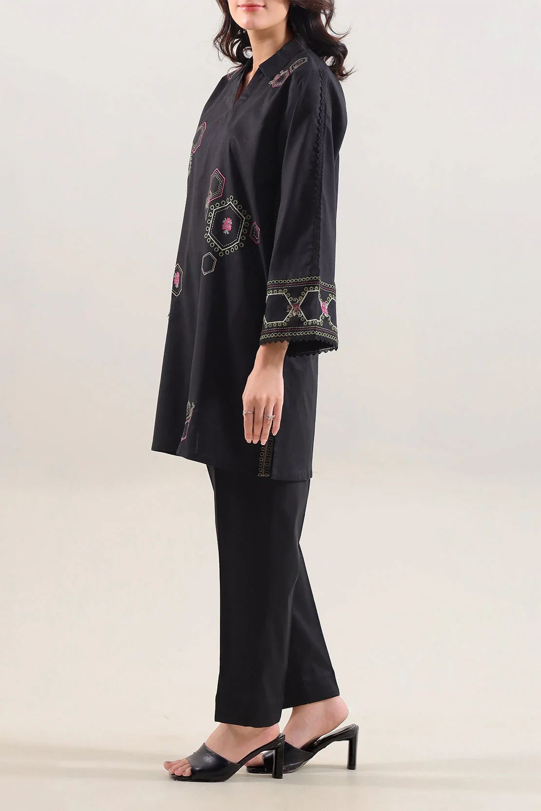 Solid Embroidered Cotton Stitched 2 Piece (Shirt/Trouser) - Image 3