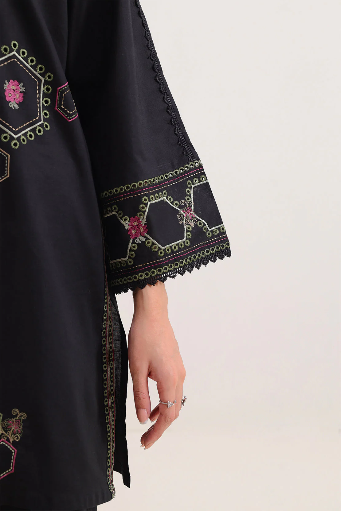 Solid Embroidered Cotton Stitched 2 Piece (Shirt/Trouser) - Image 5