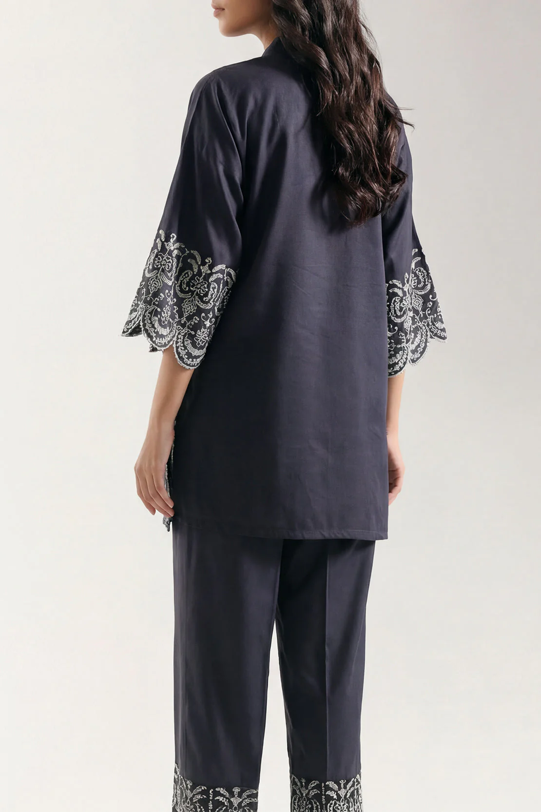 Solid Embroidered Cotton Stitched 2 Piece (Shirt/Trouser) - Image 4