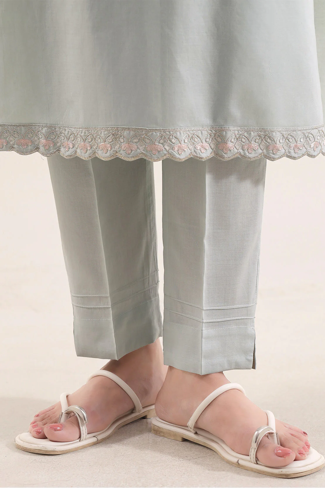 Solid Embroidered Cotton Stitched 2 Piece (Shirt/Trouser) - Image 6