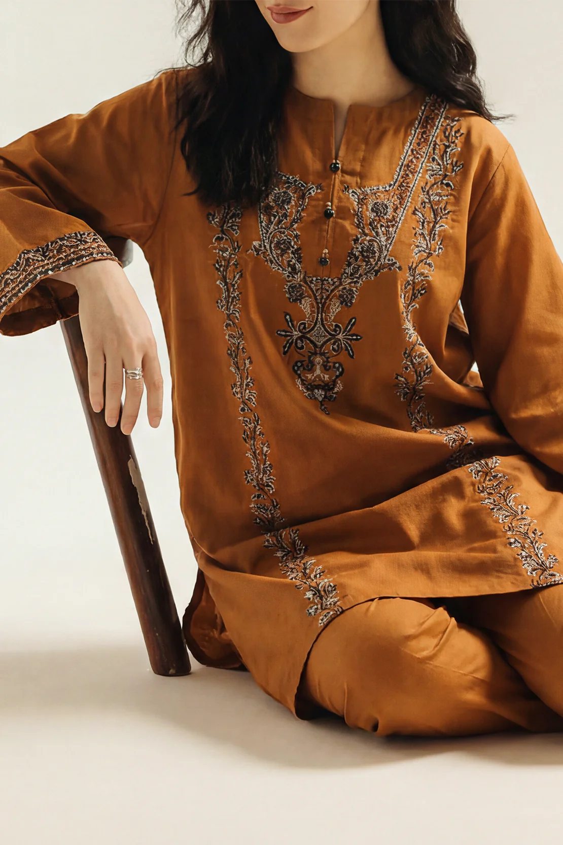 Solid Embroidered Cotton Stitched 2 Piece (Shirt/Trouser)