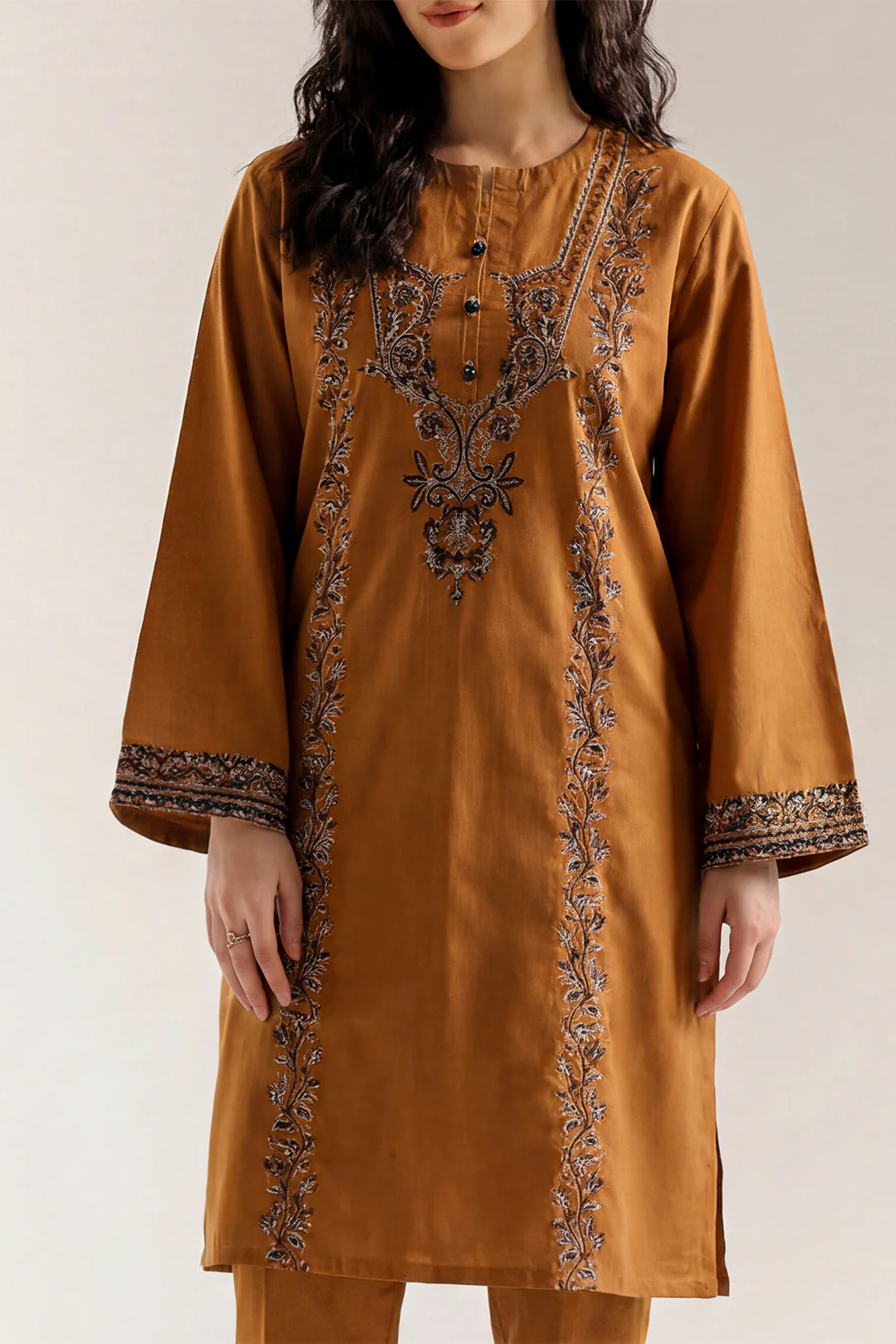 Solid Embroidered Cotton Stitched 2 Piece (Shirt/Trouser) - Image 2