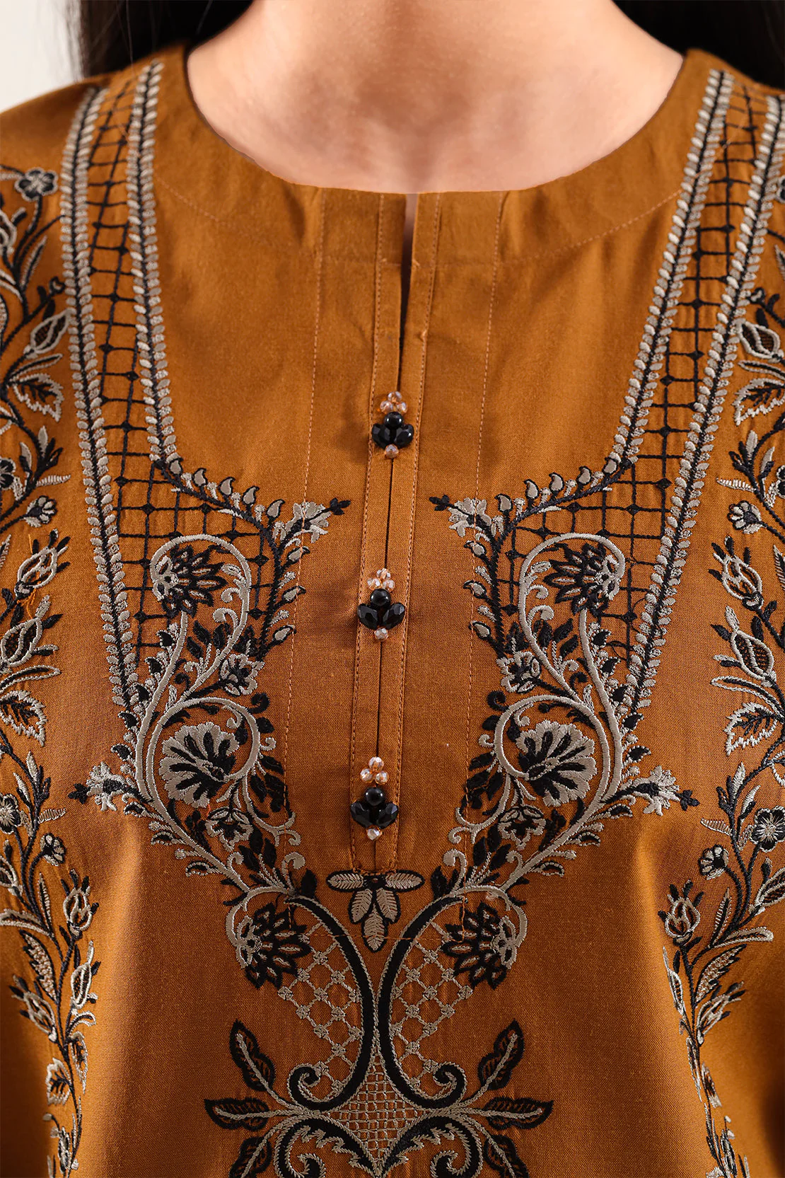 Solid Embroidered Cotton Stitched 2 Piece (Shirt/Trouser) - Image 3