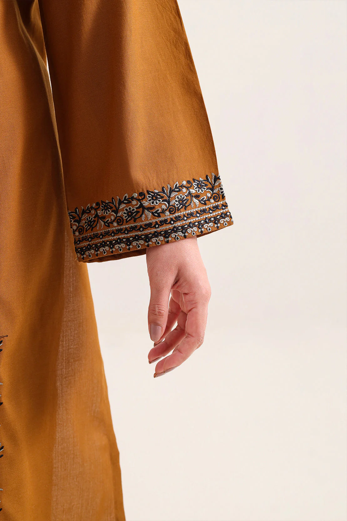 Solid Embroidered Cotton Stitched 2 Piece (Shirt/Trouser) - Image 4