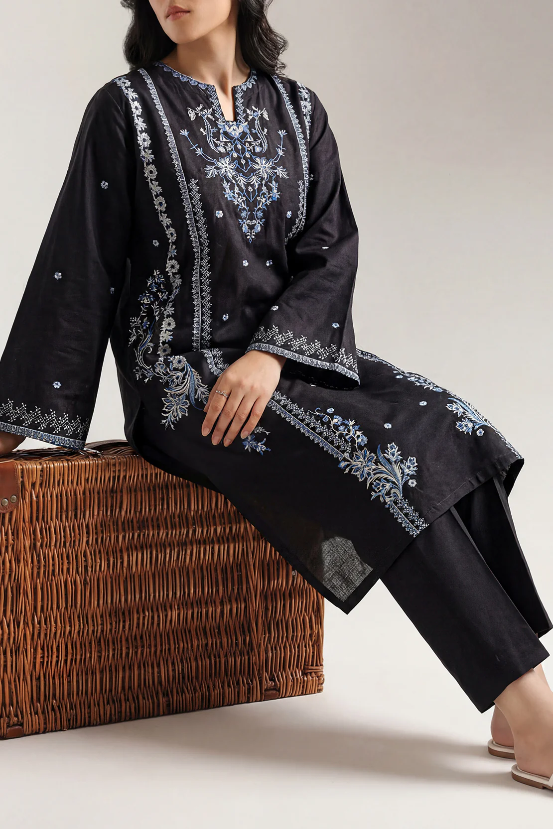 Solid Embroidered Cotton Stitched 2 Piece (Shirt/Trouser)