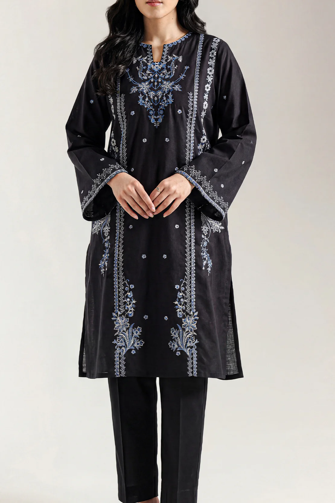 Solid Embroidered Cotton Stitched 2 Piece (Shirt/Trouser) - Image 2