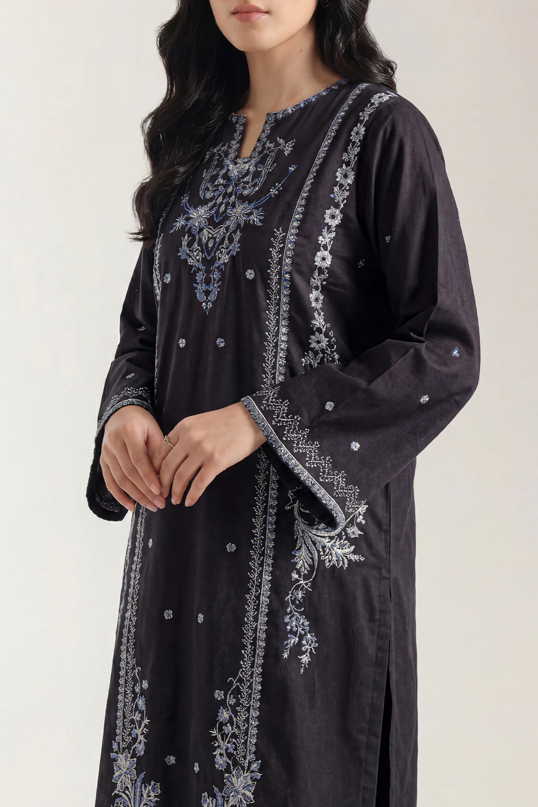 Solid Embroidered Cotton Stitched 2 Piece (Shirt/Trouser) - Image 3