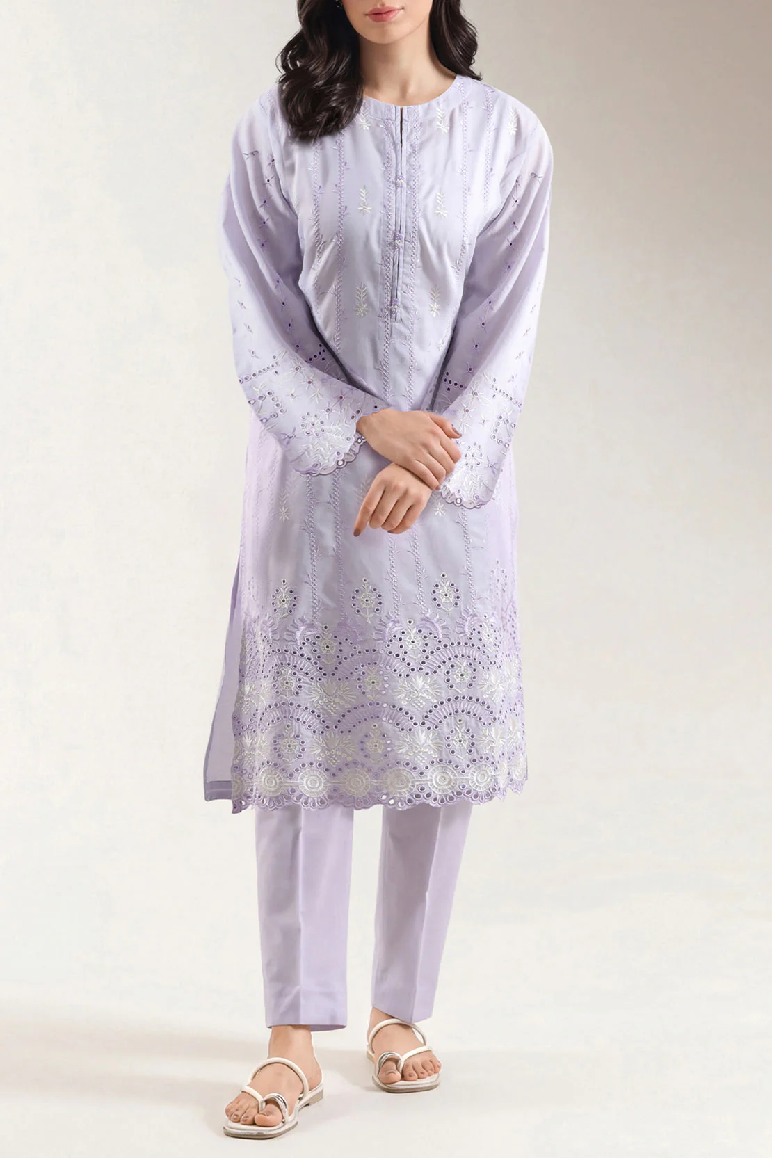 Solid Embroidered Cotton Stitched 2 Piece (Shirt/Trouser)