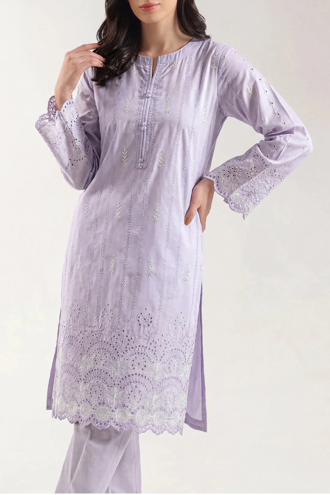 Solid Embroidered Cotton Stitched 2 Piece (Shirt/Trouser) - Image 2