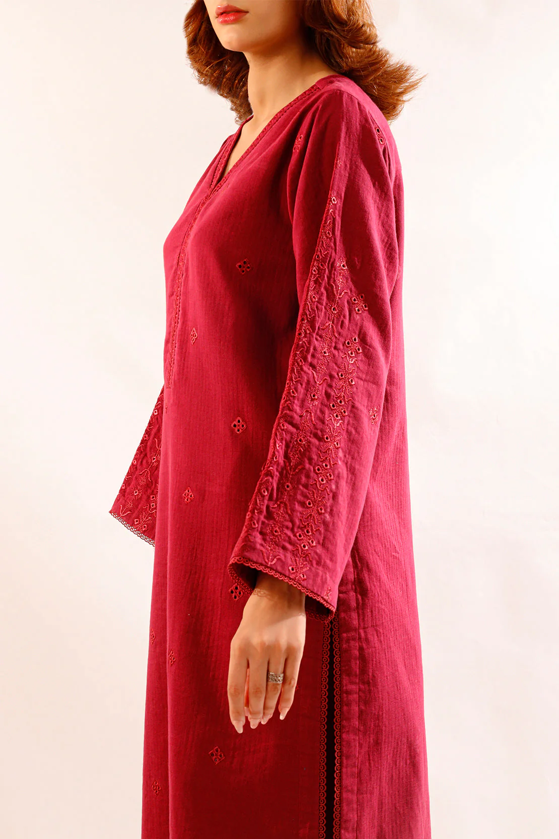 Solid Embroidered Cotton Stitched 2 Piece (Shirt/Trouser) - Image 3