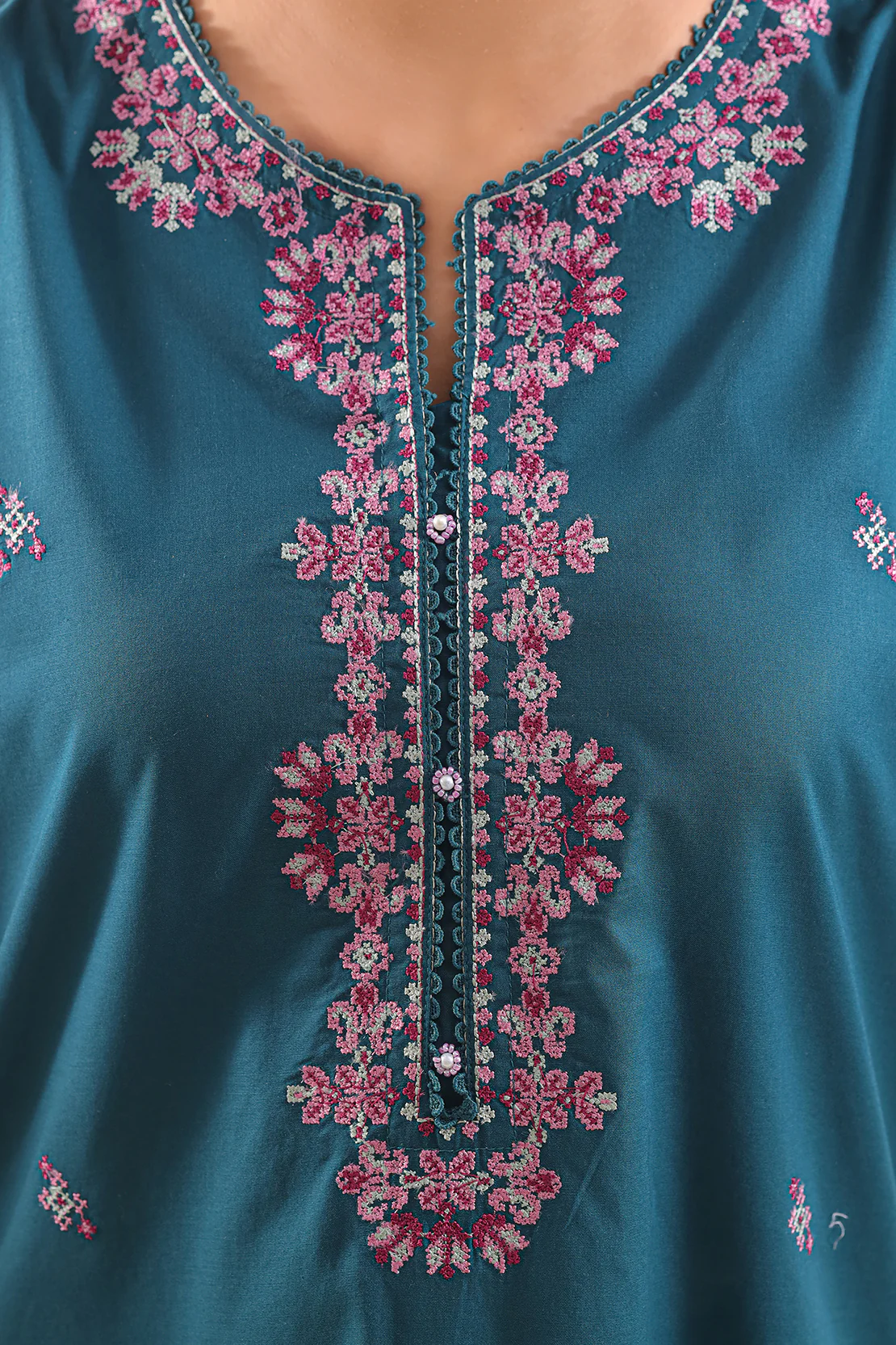 Solid Embroidered Cotton Stitched 2 Piece (Shirt/Trouser) - Image 3