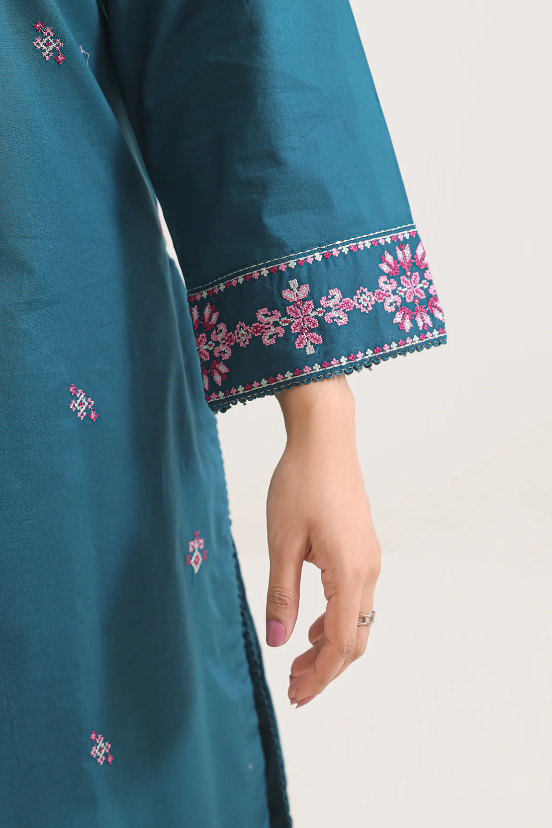 Solid Embroidered Cotton Stitched 2 Piece (Shirt/Trouser) - Image 4