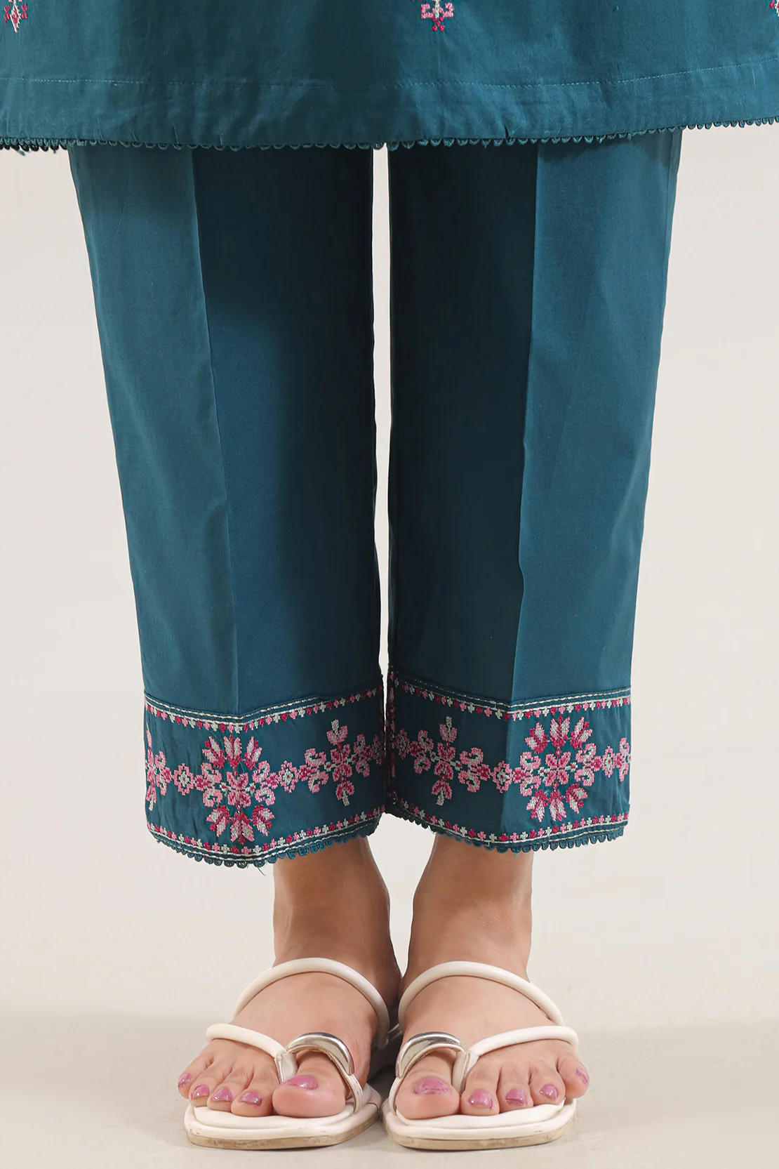 Solid Embroidered Cotton Stitched 2 Piece (Shirt/Trouser) - Image 5