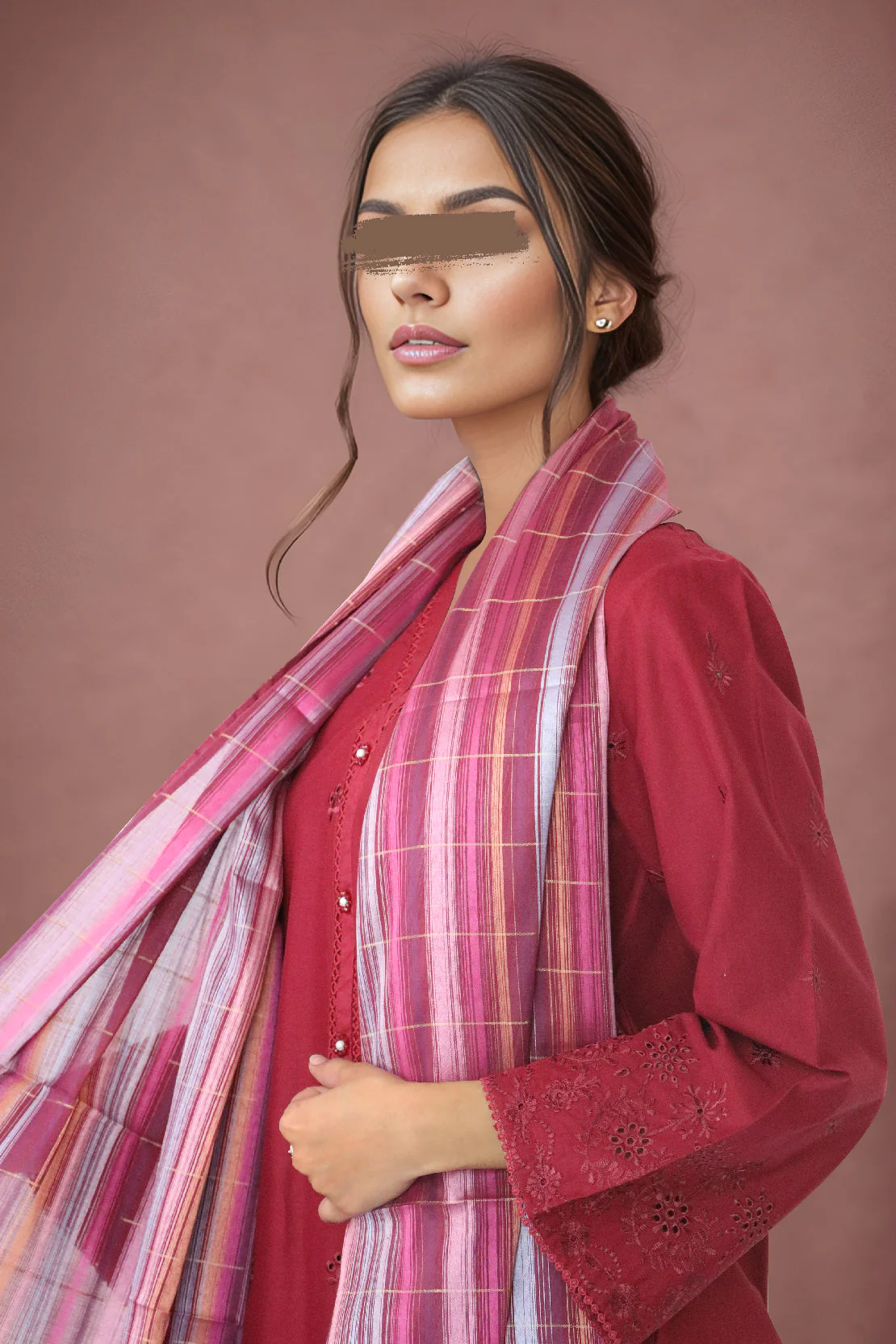 Solid Embroidered Cotton Stitched 3 Piece - Image 2