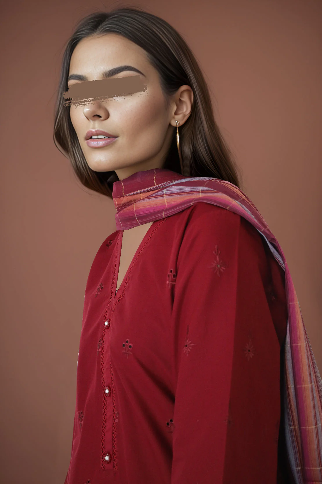 Solid Embroidered Cotton Stitched 3 Piece - Image 3